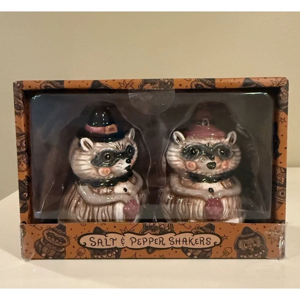 Johanna Parker Salt Shakers 2026 FALL/ Thanksgiving collection raccoon Pilgrim